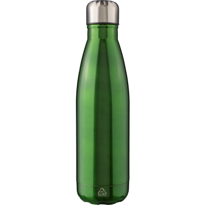 RECYCLED STAINLESS STEEL METAL SINGLE WALLED BOTTLE (650ML) in Green