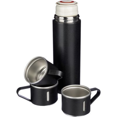 STAINLESS STEEL METAL BOTTLE & CUP SET in Black