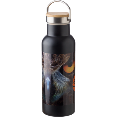 STAINLESS STEEL METAL DOUBLE WALLED BOTTLE (500ML) in Black