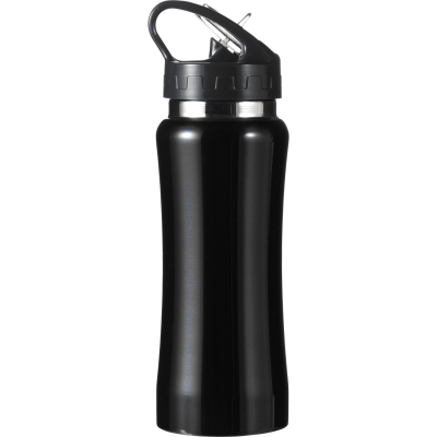 STAINLESS STEEL METAL SINGLE WALLED DRINK BOTTLE (600ML) in Black