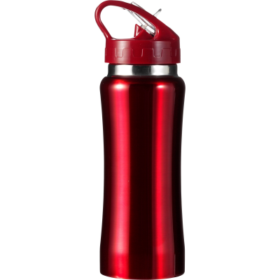 STAINLESS STEEL METAL SINGLE WALLED DRINK BOTTLE (600ML) in Red