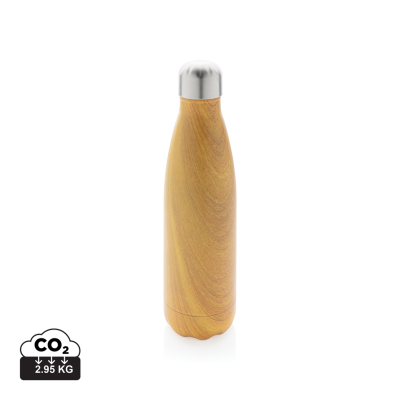 VACUUM THERMAL INSULATED SS BOTTLE with Wood Print in Yellow