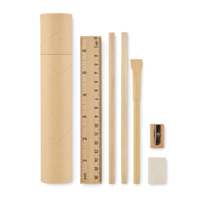 PAPER TUBE STATIONERY SET in Brown