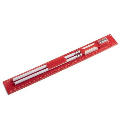 RED PLASTIC RULER with Stationery