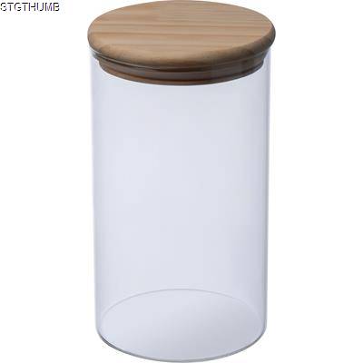 BOROSILICATE GLASS JAR with Pine Wood Lid, 1000 Ml in Clear Transparent