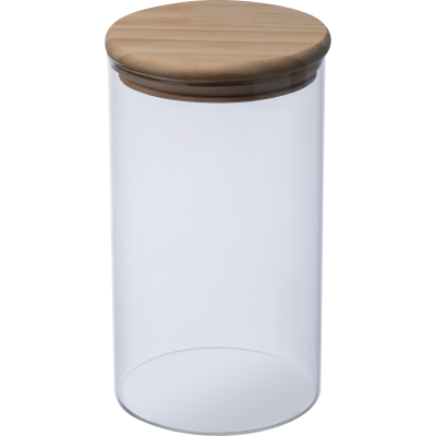 BOROSILICATE GLASS JAR with Pine Wood Lid, 1000 Ml in Clear Transparent