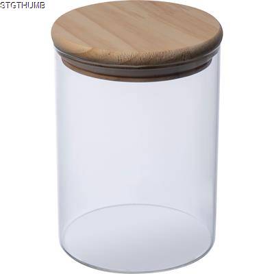 BOROSILICATE GLASS JAR with Pine Wood Lid, 700 Ml in Clear Transparent