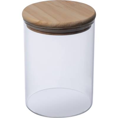 BOROSILICATE GLASS JAR with Pine Wood Lid, 700 Ml in Clear Transparent