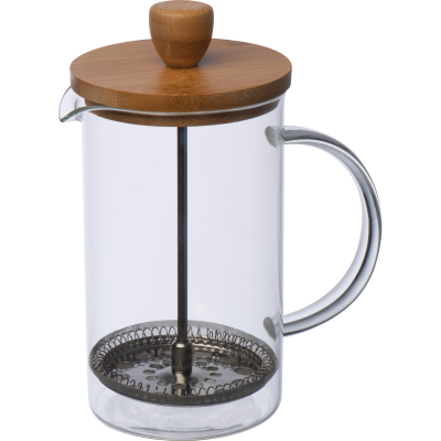 GLASS COFFEE OR TEA MAKER with Bamboo Lid in Clear Transparent