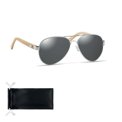 BAMBOO SUNGLASSES in Pouch in Black