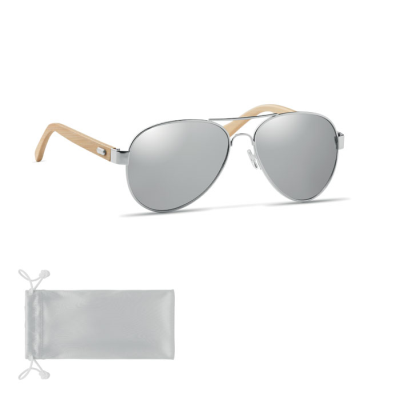 BAMBOO SUNGLASSES in Pouch in Shiny Silver