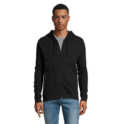 STONE UNISEX ZIP HOODED HOODY in Black