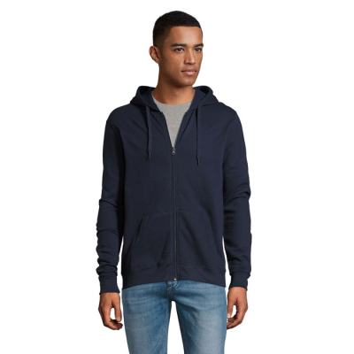 STONE UNISEX ZIP HOODED HOODY in Blue