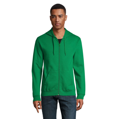 STONE UNISEX ZIP HOODED HOODY in Green