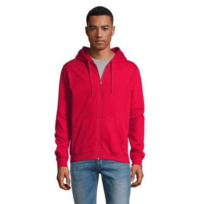 STONE UNISEX ZIP HOODED HOODY in Red