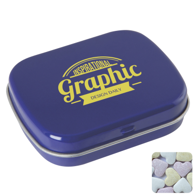 FLAT HINGED TIN with Fruit Heart Sweets in Blue