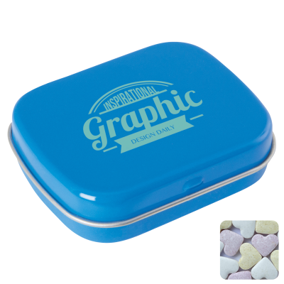 FLAT HINGED TIN with Fruit Heart Sweets in Light Blue