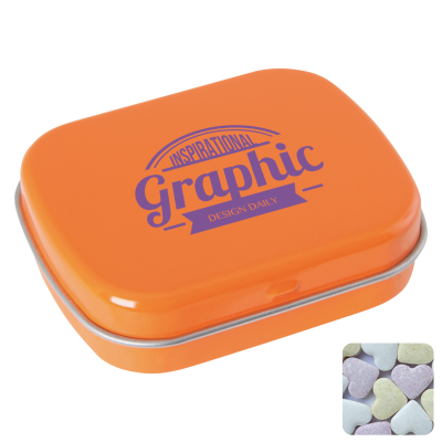 FLAT HINGED TIN with Fruit Heart Sweets in Orange