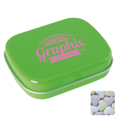FLAT HINGED TIN with Fruit Heart Sweets in Pale Green