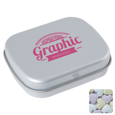 FLAT HINGED TIN with Fruit Heart Sweets in Pale Grey
