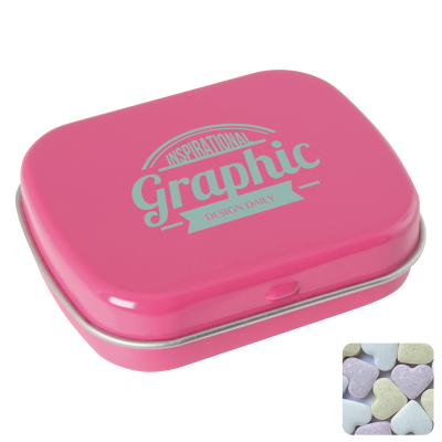 FLAT HINGED TIN with Fruit Heart Sweets in Pink