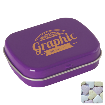 FLAT HINGED TIN with Fruit Heart Sweets in Purple