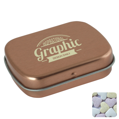 FLAT HINGED TIN with Fruit Heart Sweets in Rose Gold