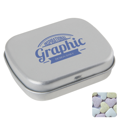 FLAT HINGED TIN with Fruit Heart Sweets in Silver