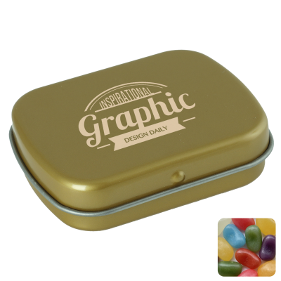 FLAT HINGED TIN with Jelly Beans in Gold