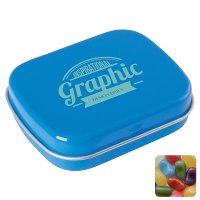 FLAT HINGED TIN with Jelly Beans in Light Blue