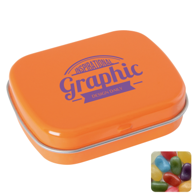 FLAT HINGED TIN with Jelly Beans in Orange