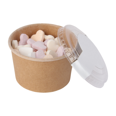 KRAFT CARDBOARD CARD TUB with Fruit Heart Sweets (90Ml) in Brown