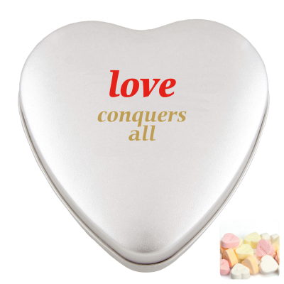 LARGE HEART TIN with Fruit Heart Sweets in Silver