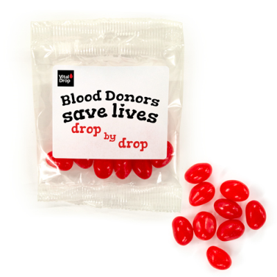 RED JELLY BEANS LABEL BAG WORLD BLOOD DONOR DAY