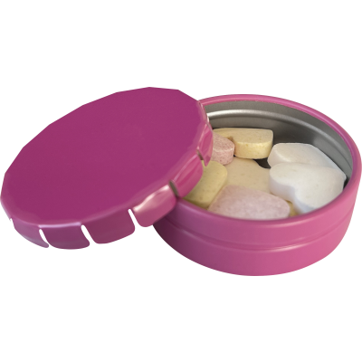 ROUND CLICK TIN with Fruit Heart Sweets in Pink
