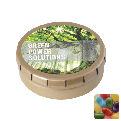 ROUND CLICK TIN with Jelly Beans in Gold