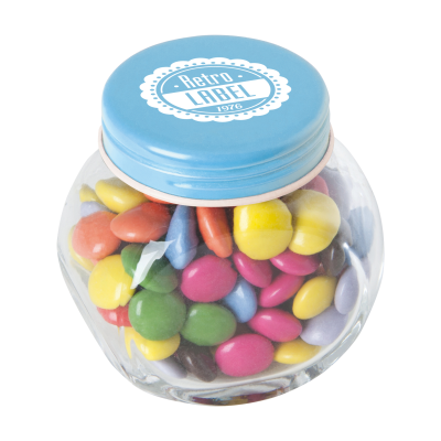 SMALL GLASS JAR with Chocos in Light Blue