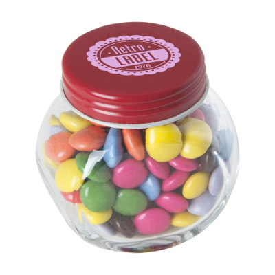 SMALL GLASS JAR with Chocos in Red