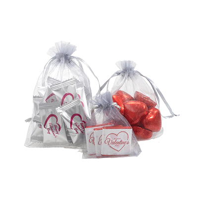 VALENTINES DAY ORGANZA GIFT BAGS with Chocolate or Sweets
