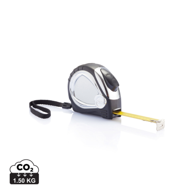 SILVER CHROME PLATED AUTO STOP TAPE MEASURE in Black