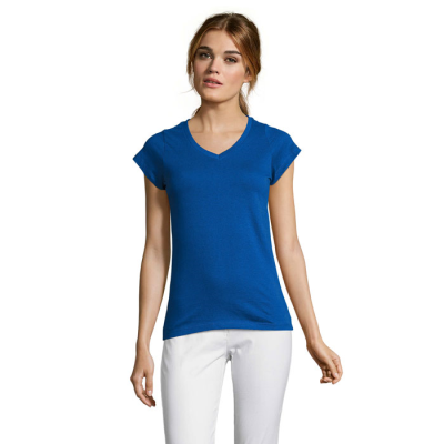 MOON WOMENS V-NECK TEE SHIRT in Blue