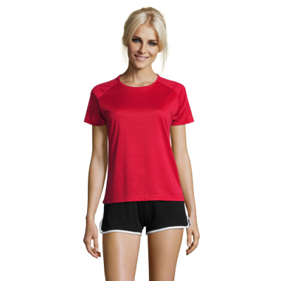 SPORTY LADIES TEE SHIRT POLYES in Red