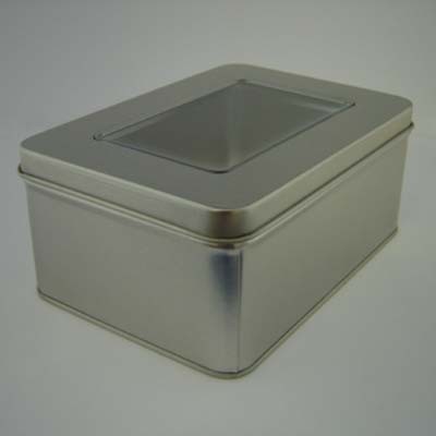 RECTANGULAR TIN with Window Lid in Matt Silver