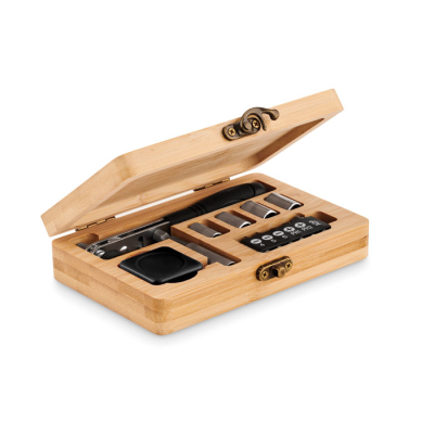 13 PIECE TOOL SET, BAMBOO CASE in Brown