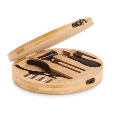 15 PIECE TOOL SET BAMBOO CASE in Brown