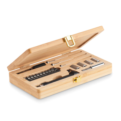 21 PCS TOOL SET in Bamboo Case in Brown