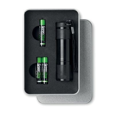 LED TORCH in Tin Box in Black