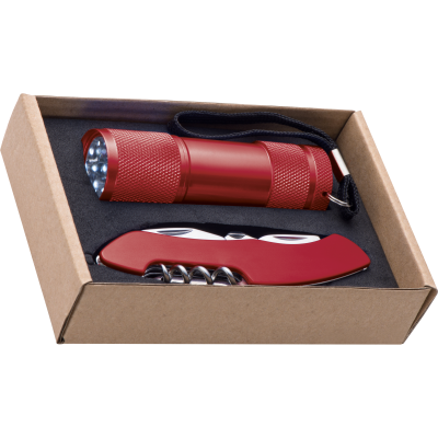 SET TORCH AND POCKET KNIFE DOVER in Red 