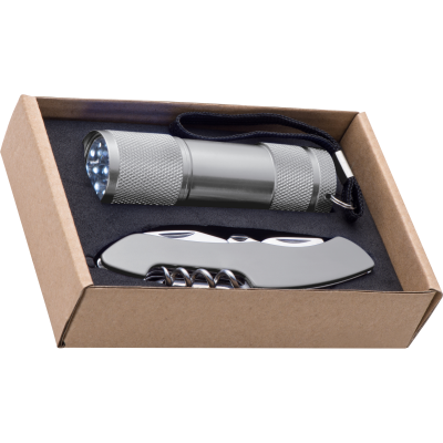 SET TORCH AND POCKET KNIFE DOVER in Silver Grey 
