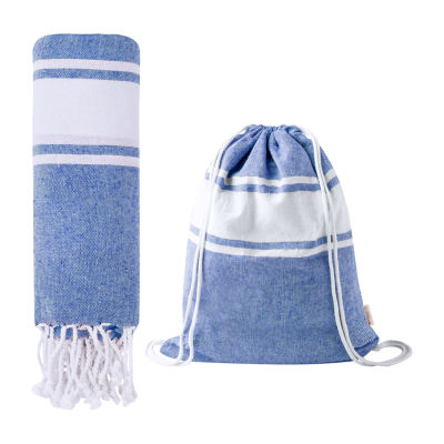 BEACH TOWEL AND DRAWSTRING BAG in Dark Blue